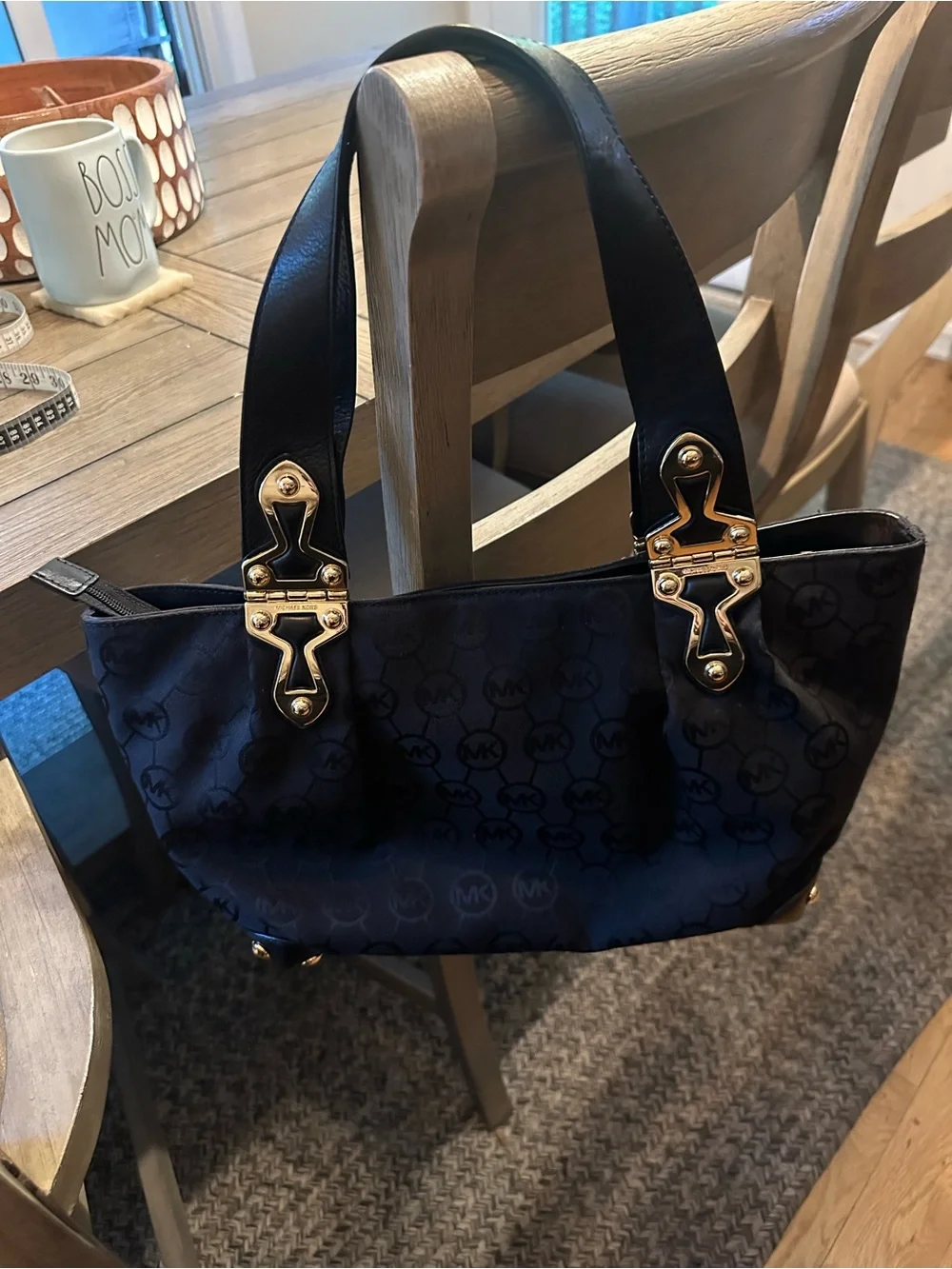 Michael Kors Black MK Logo Shoulder Bag with Gold-Tone Hardware